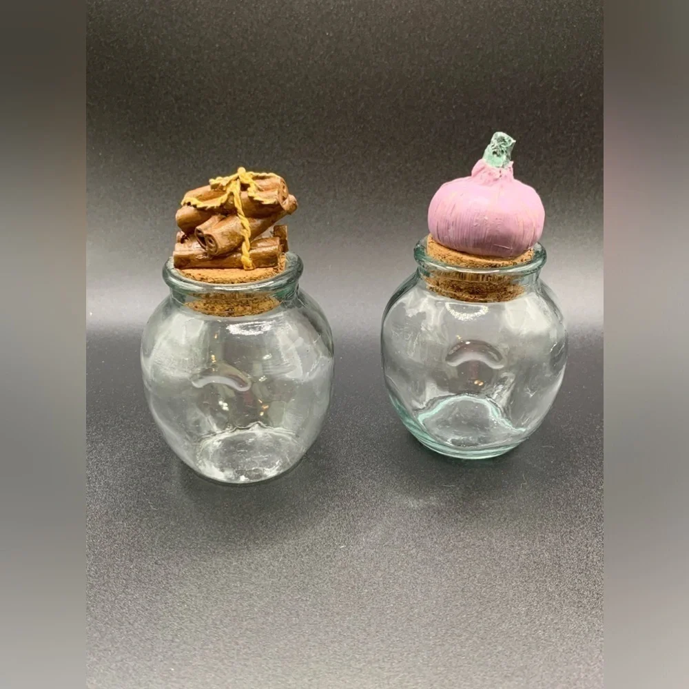 Glass Spice Jars Cork Lids Ceramic Food Knobs Barrel Jars Apothecary Set of 4